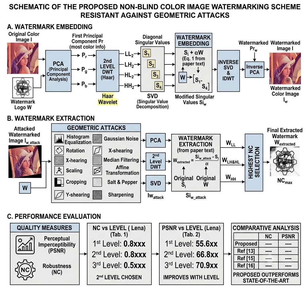 A non-blind color image watermarking scheme